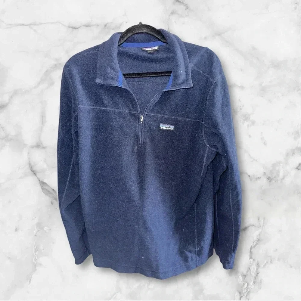 Patagonia Sweater Fleece Women Large Pullover Navy Blue 1/4 Zip - Picture 2 of 6